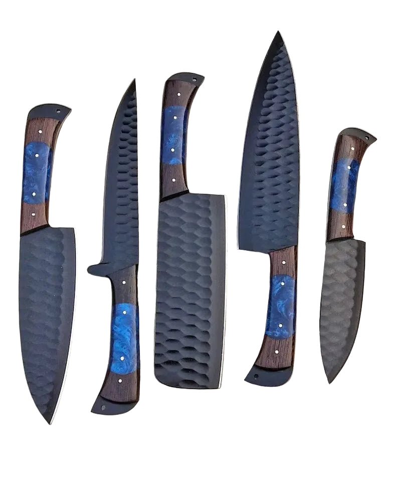 Hand Forged D2 Steel Chef Knife Set Black Powder Coated - 5-Piece Kitchen & BBQ Knives, Gifts for Him and Her, Perfect Set Of Chef Knives